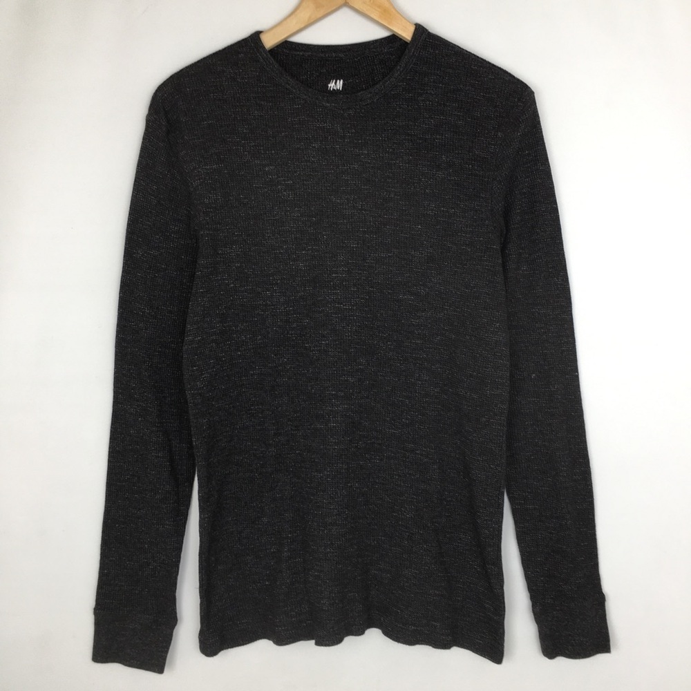 H&M Thermal Crewneck Shirt Regular Fit Charcoal Gray Black Mens Size Medium